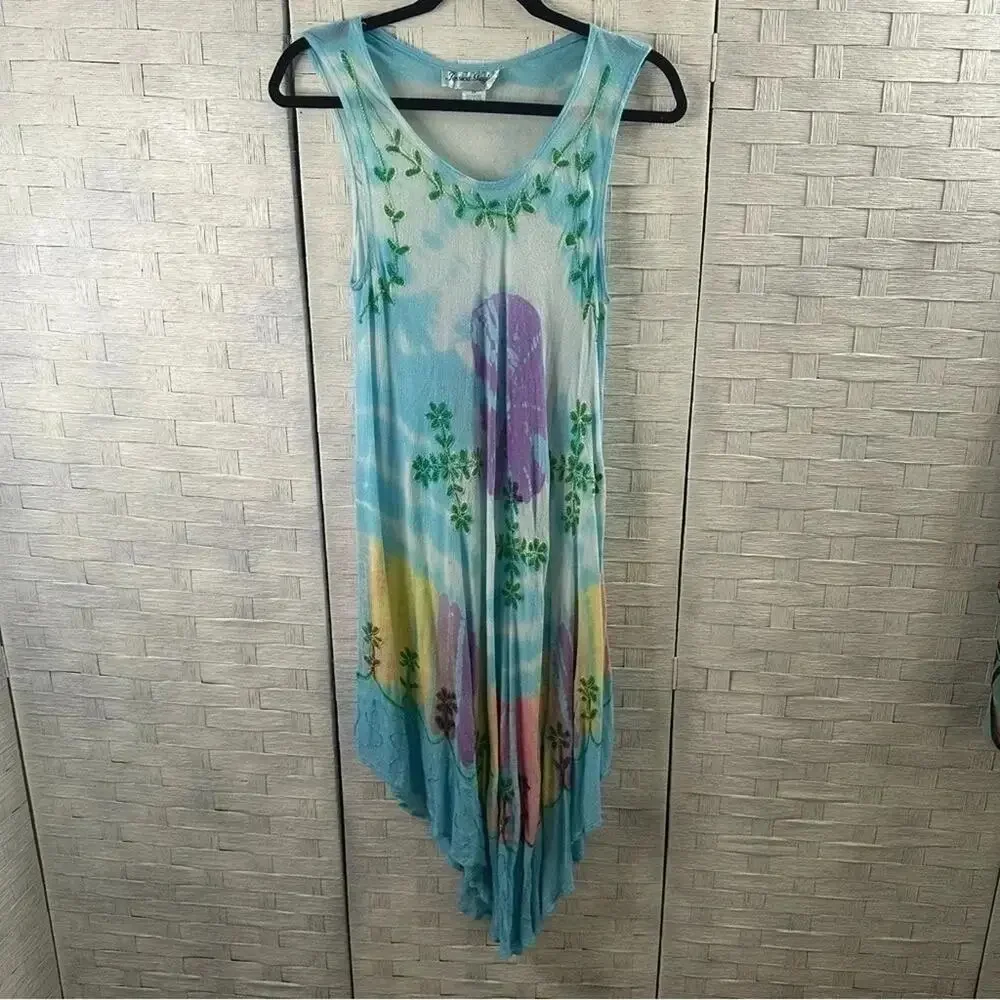 Jessica Taylor Beach Cover-Up Dress plus Size2X Tie Dye Blue Embroidery  Boho